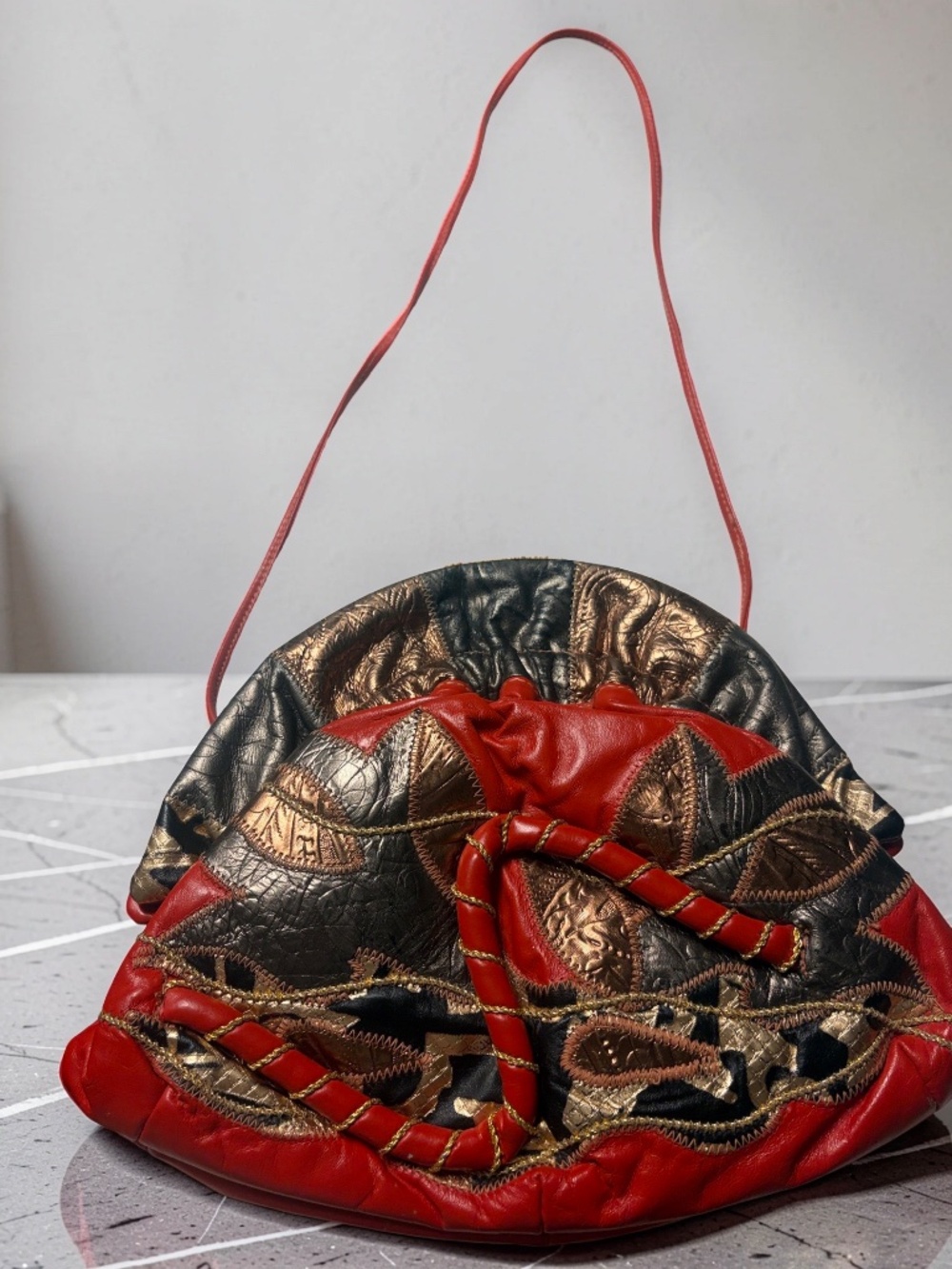 Vintage Red Leather Convertible Crossbody Clutch Purse - Picture 2 of 7